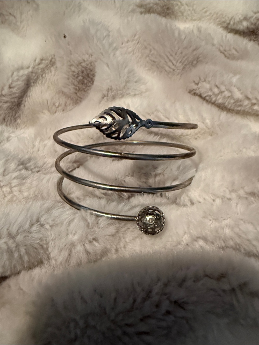 Silver Spiral Cuff Bracelet with Decorative Accents